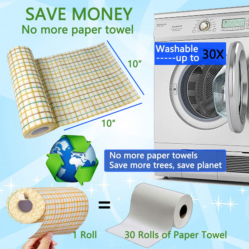 [Australia - AusPower] - PandS Reusable Paper Towels - Plaid 40 Count - 1 Roll 10″×10″ Cleaning Wipes - Shop Towels - Strong Absorbent Quick Dry - Cleaning Supplies - Household Items 