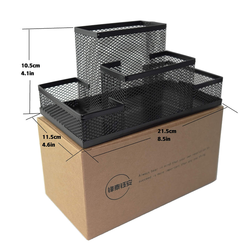 [Australia - AusPower] - Fengtaiyuan T02 Black-Plus, Big Black Metal Wire Mesh Pencil Holder, Desktop Organizer 