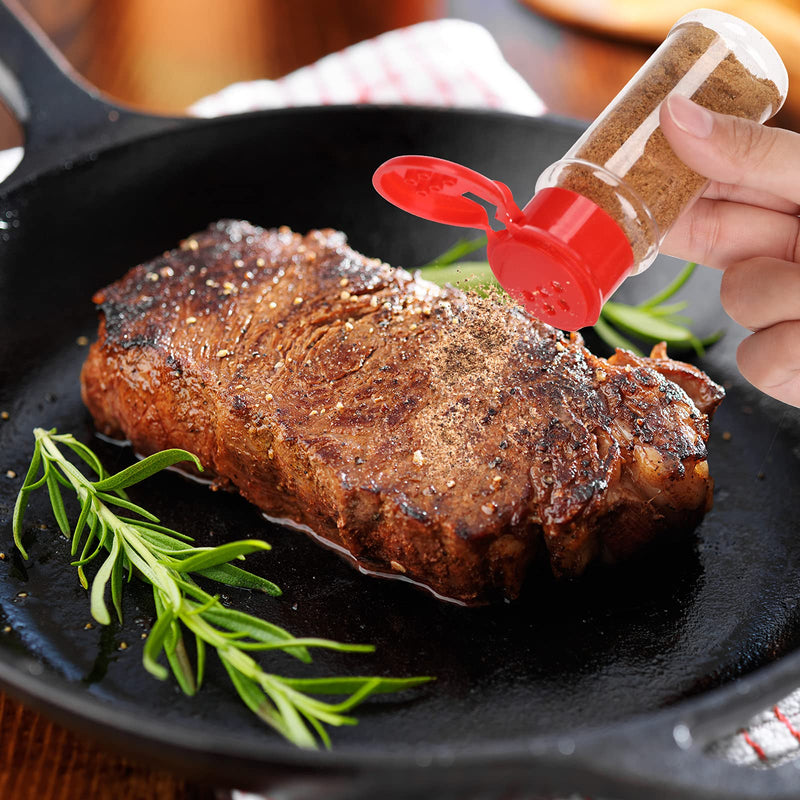 [Australia - AusPower] - 6 Pieces 3.5 oz Plastic Salt and Pepper Shakers Red Lids Seasoning Bottle Containers Spice Containers Seasoning Containers with Shaker Lids for Storing Salt Sugar Spice Herbs and Powders (Red) 