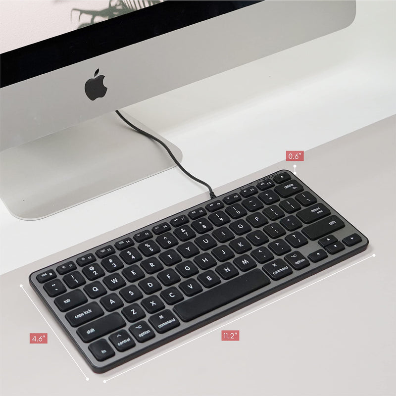 [Australia - AusPower] - Macally Backlit Mac Keyboard Wired - The Perfect Size and Lighted - Slim and Compact Apple Keyboard with 3 Level Brightness LED Keys - Small Wired Keyboard for Mac, MacBook Pro/Air, iMac (Space Gray) 