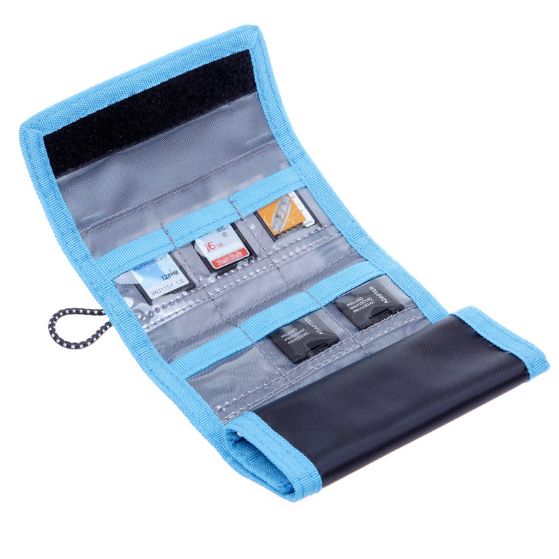 [Australia - AusPower] - Memory Card Wallet - SD Card Storage - Slim and Foldable with Transparent Slots - Can Carry Up to 15 SD Cards - Straps with Tether Included - (Black/Blue) for SD Cards - Black & Blue 