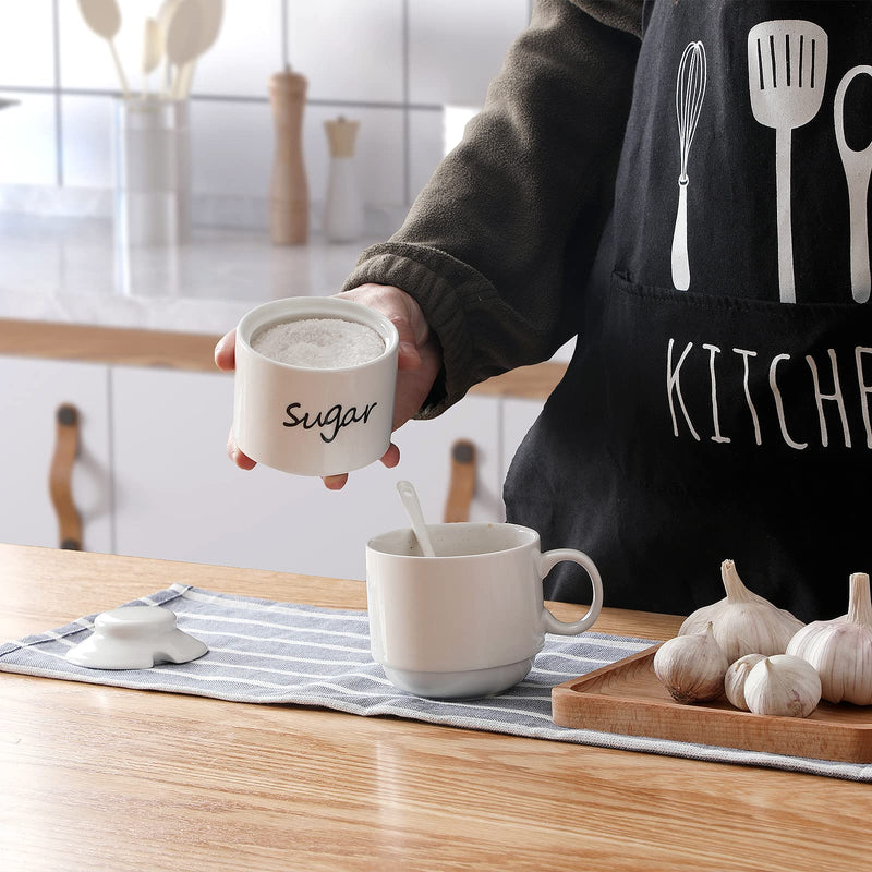 [Australia - AusPower] - ONTUBE Ceramic Sugar Bowl with Lid and Spoon,Porcelain Sugar Pot,8oz (White) White 
