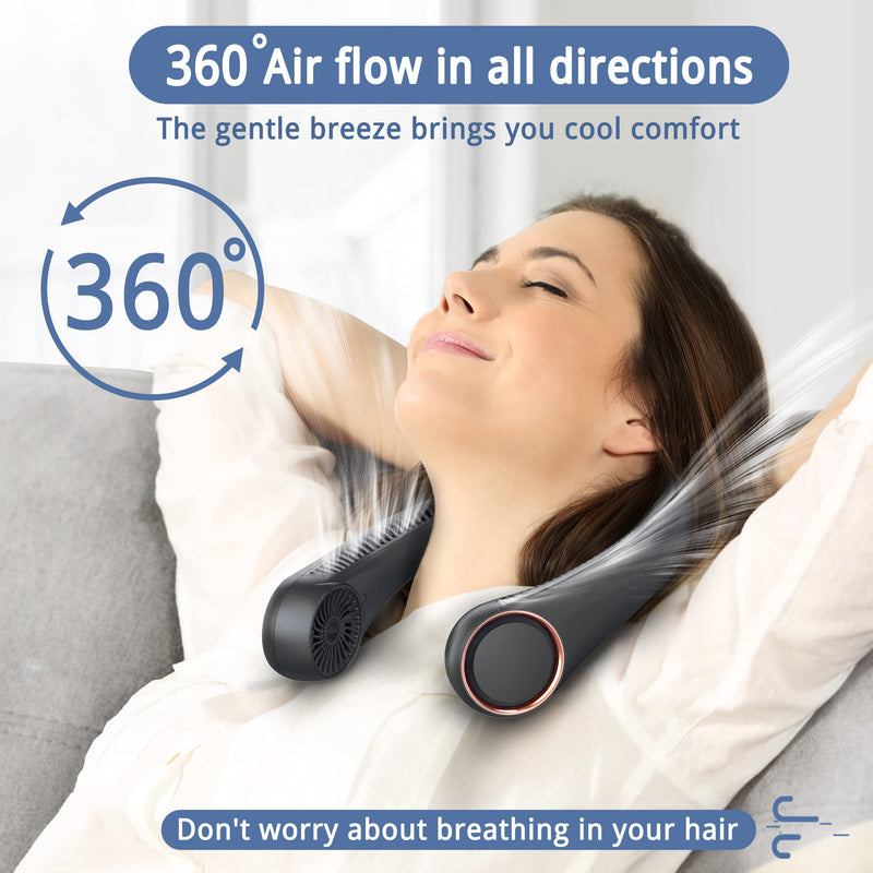 [Australia - AusPower] - Hssio Neck Fan, Neck Fans for Men, 4000mAh USB Rechargeable Personal Fan, 3 Speeds, 360° Surround Fan, Faster Cooling, Quiet Design Black 