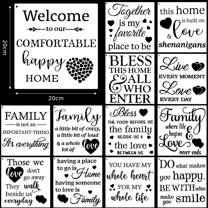 [Australia - AusPower] - 16 Pieces Inspirational Word Stencils Family Sign Stencils Reusable Painting Stencils Love Home Template with Metal Open Ring for Painting on Wood, Porch, Front Door, Wall Decor (7.87 x 7.87 Inch) 7.87 x 7.87 Inch 
