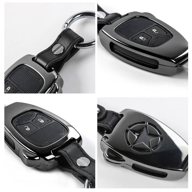 [Australia - AusPower] - JeCar Metal Remote Key Fob Cover Case Shell Fob Protection Hull with Key Chain for Jeep Wrangler JK JKU 2008-2017/Compass 2008-2015/Patriot 2011-2016 Accessories 