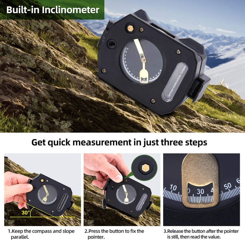 [Australia - AusPower] - Compass, Sportneer Compass Hiking Waterproof Compass Survival with Inclinometer Multifunctional Lensatic Military Compass with Distance Calculator for Camping Sighting Boy Scout Navigation 