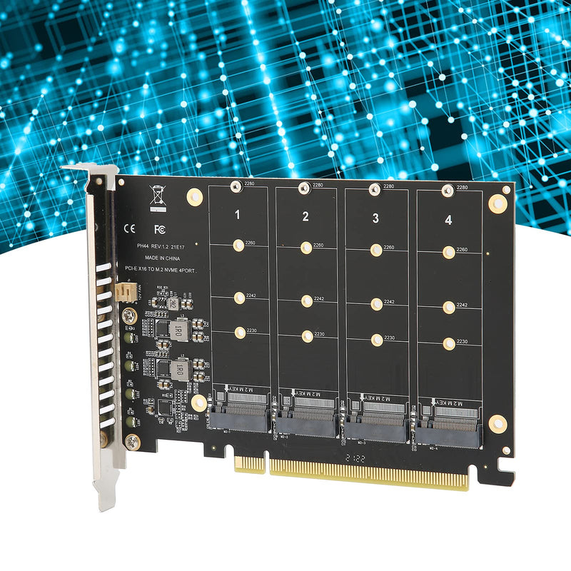 [Australia - AusPower] - M.2 NVME SSD to PCIe 4.0 Adapter Card, 4 Port M.2 NVMe to PCIE x16 Expansion Card for M Key NVMe SSD, 4 x 32Gbps Full‑Speed(ph44) ph44 