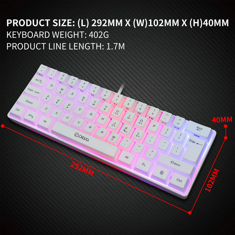 [Australia - AusPower] - DGG 60% Wired Gaming Keyboard,RGB Backlit Ultra-Compact Mini Keyboard,Waterproof Mini Compact 61 Keys Keyboard, for PC/Mac Gamer, Typist, Travel, Easy to Carry on Business Trip,White White 