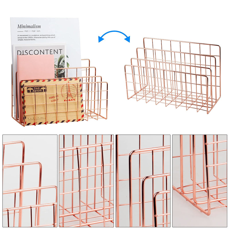 [Australia - AusPower] - YiePhiot Desktop Mail Organizer File Organizer Metal Wire Mail Sorter Letter Organizer Magazine Rack for Letters, Mails, Books, Postcards, Brochures, Mail Holder (3 Slot, Rose Gold) 