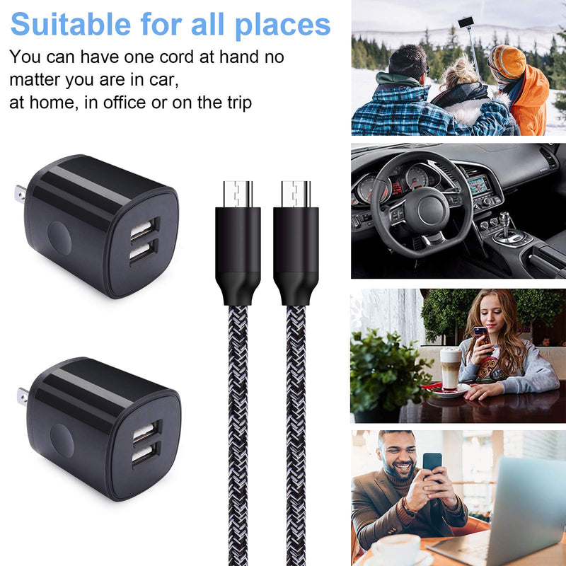[Australia - AusPower] - Android Charger Cable, Dual USB Wall Charger Plug Block Android Phone Charger Fast Charging Micro USB Cable Cord 6ft for Samsung Galaxy S6 S7 Edge J3 J7 Note 5 4 3,LG Stylo 2 3 Plus,G5 G4,Moto G5 Black,Black 