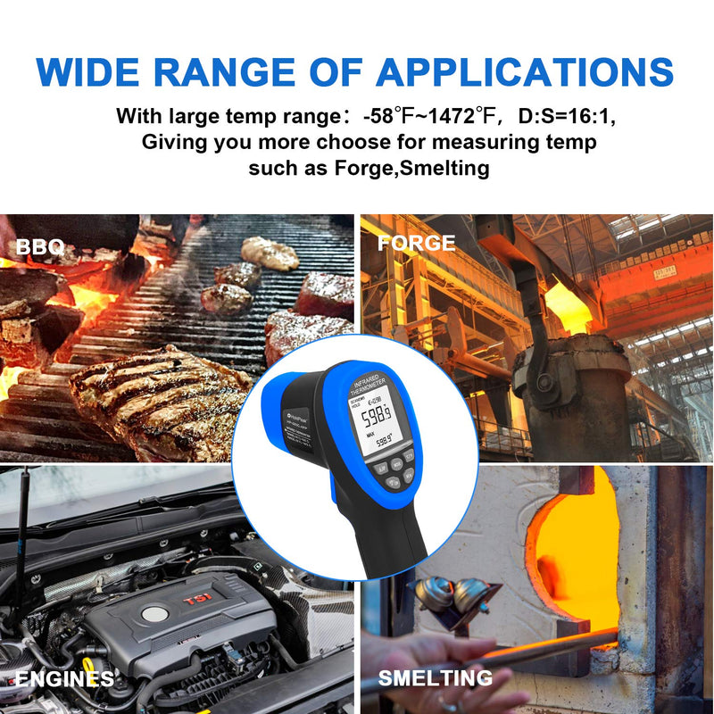 [Australia - AusPower] - HOLDPEAK HP-985C-APP Digital Laser Infrared Thermometer APP Connected, Non-Contact IR Temperature Gun -58℉~1472℉(-50℃~800℃),16:1 Distance Spot Ratio with Adjustable Emissivity High Precision 