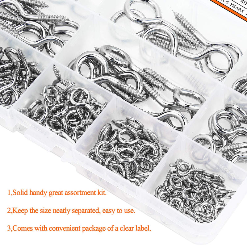 [Australia - AusPower] - HELIFOUNER 200 Pieces 11 Sizes Nickel Plated Steel Screw Eyes Assortment Kit 