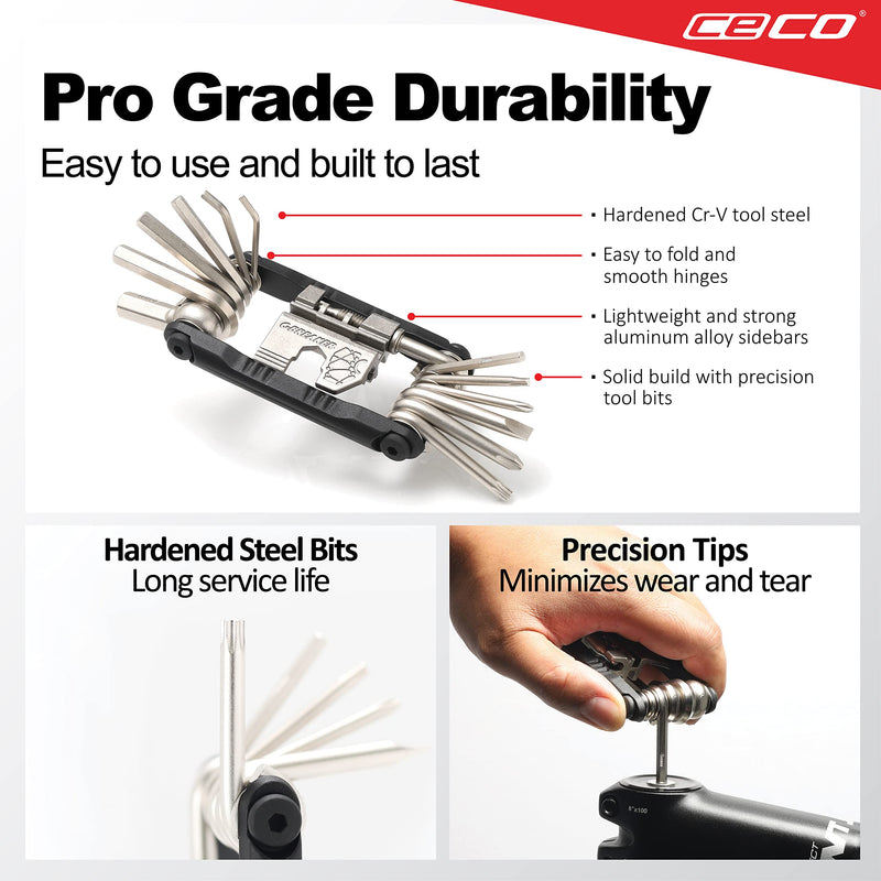 [Australia - AusPower] - CECO-USA 20 Function Bike Tool with Chain Breaker – Bicycle Multi Tool – Heavy Duty, Compact Pocket Sized, Lightweight – High Strength CR-V 6150 Tool Steel – Easy To Carry 