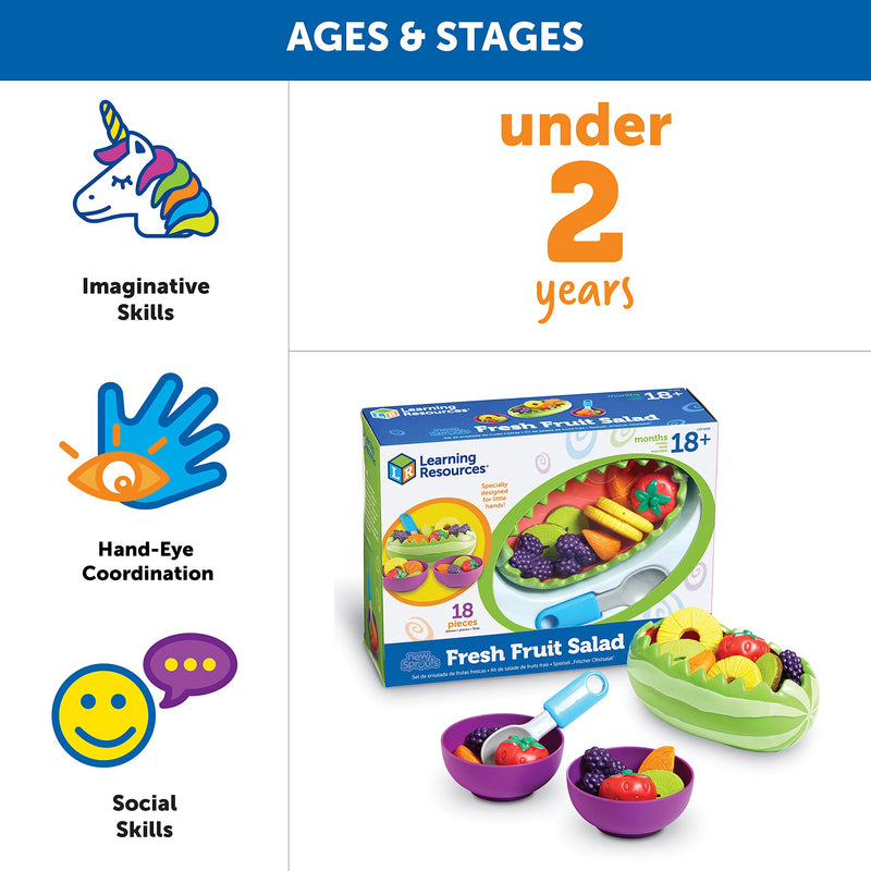 [Australia - AusPower] - Learning Resources New Sprouts Fresh Fruit Salad Set - 18 Pieces , Ages 18+ Months Pretend Play Food for Toddlers, Preschool Learning Toys, Kitchen Play Toys for Kids 