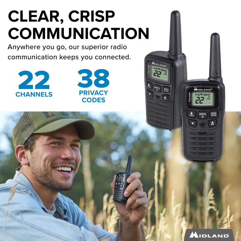 [Australia - AusPower] - Midland - T10 X-TALKER, 22 Channel FRS Walkie Talkies - Extended Range Two Way Radios, 38 Privacy Codes & NOAA Weather Alert (Pair Pack) (Black) 2 Pack 