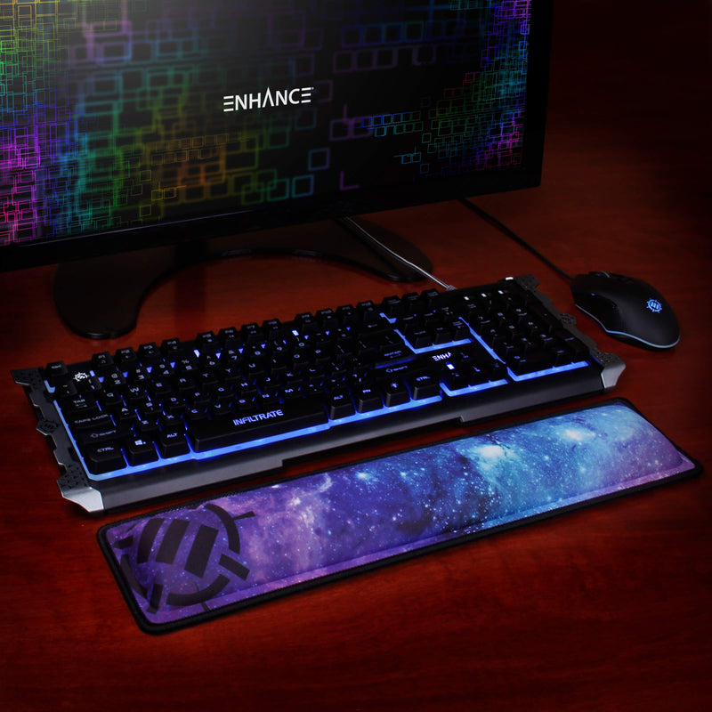[Australia - AusPower] - ENHANCE Keyboard Wrist Rest - Keyboard Wrist Support with Memory Foam Wrist Pad and Premium Anti-Fray Stitching - Fits Full Size Keyboards Helps with Wrist Pain for PC, Laptop, Office Typing - Galaxy Full Size (Galaxy) 
