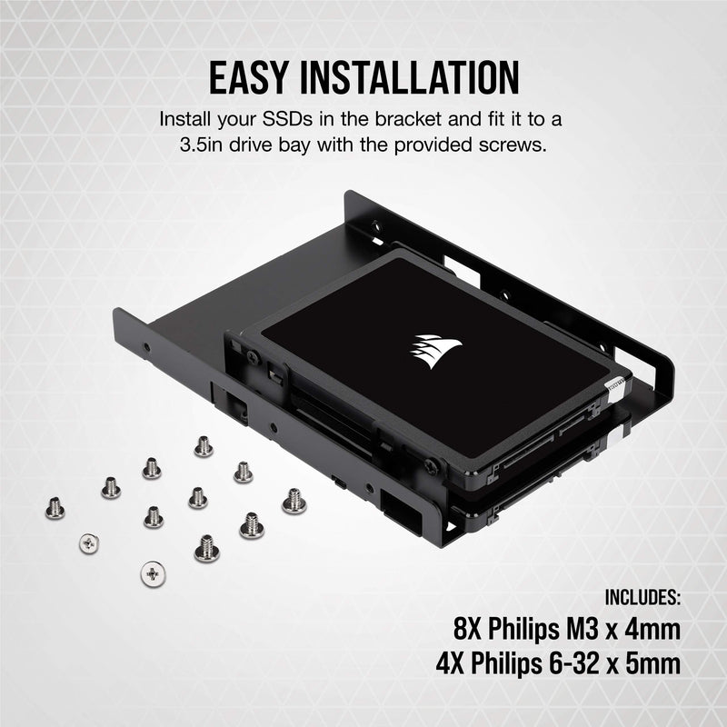 [Australia - AusPower] - Corsair Dual SSD Mounting Bracket (3.5” Internal Drive Bay to 2.5", Easy Installation) Black Dual SSD Mount 