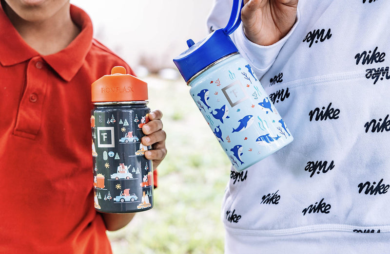 [Australia - AusPower] - IRON °FLASK Kids Water Bottle - 10 Oz, Straw Lid, 20 Name Stickers, Vacuum Insulated Stainless Steel, Double Walled Tumbler Travel Cup, Thermo Mug, Metal Canteen Construction Zone 