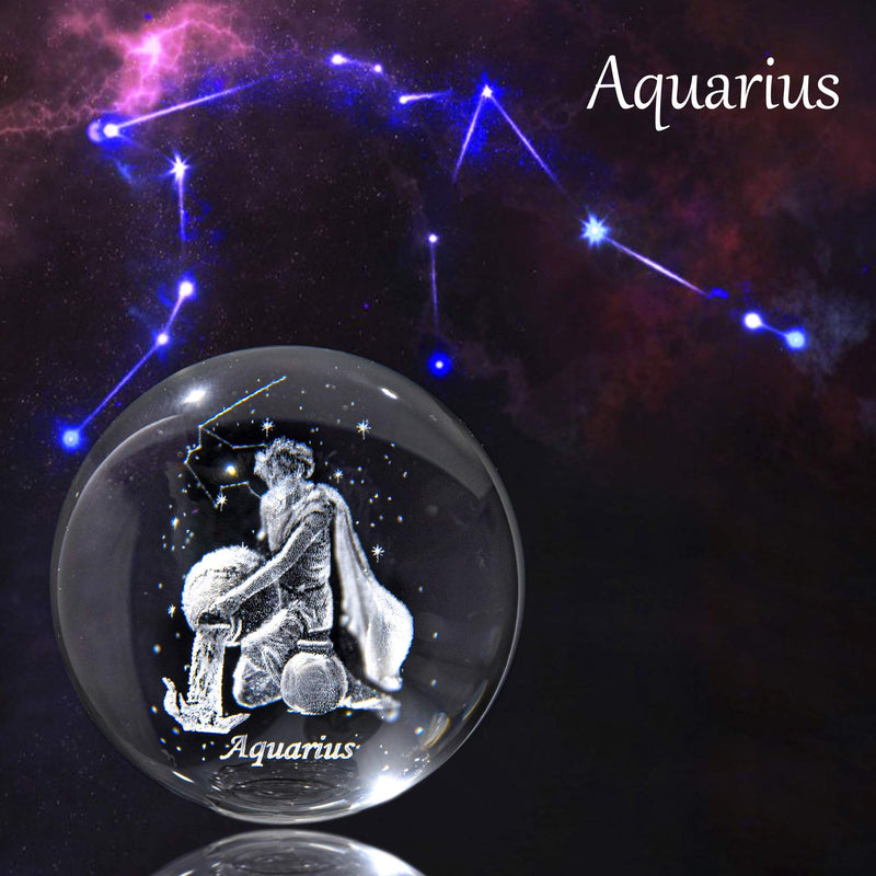 [Australia - AusPower] - 3D Laser Constellation Crystal Ball 60mm Crystal Paperweight Full Sphere Glass Fengshui With Sliver-Plated Flowering Stand(Aquarius) Aquarius 
