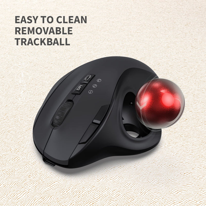 [Australia - AusPower] - 2.4G+Dual Bluetooth Wireless Trackball Mouse, KKUOD 3-Device Connection Ergonomic Mouse, Rechargeable Ergo Mouse with USB-C Port and 3 DPI, Thumb-Operated Mouse for PC Computer Laptop Tablet 