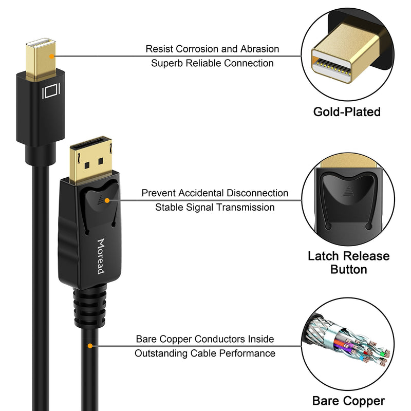 [Australia - AusPower] - Moread Mini DisplayPort to DisplayPort Cable, 6 Feet, 2 Pack, Gold-Plated DisplayPort to Mini DisplayPort (4K@60Hz, 2K@144Hz) Mini DP to DP Display Cable - Black 