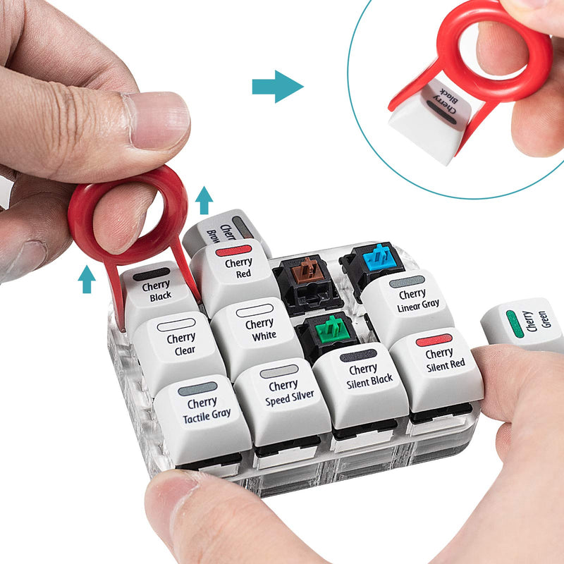 [Australia - AusPower] - Griarrac Cherry MX Switch Tester 12-Key Mechanical Keyboard Sampler Switch Testing Tool with Keycap Puller and 24 O Rings, 40A-L & 40A-R (Printed PBT Keycap Include Linear Gray) 