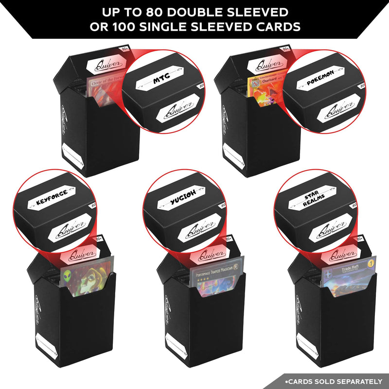 [Australia - AusPower] - Quiver Time TCG Standard Size Cards Bundle ~ 80+ Black Deck Block with Double Dividers + 100 Pack Artemis Black Standard Card Sleeves (66 x 93 mm) 80+ (with sleeves) 