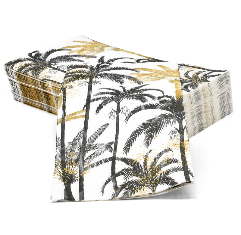 [Australia - AusPower] - 100 Palm Tree Beach Guest Napkins Black and Gold Decorative Hand Towels 3 Ply Disposable Paper for Bathroom Toilet Powder Room Holiday Wedding Birthday Bridal Baby Shower Dinner Tea Party Napkin 