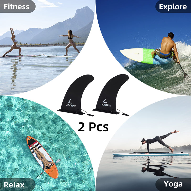[Australia - AusPower] - LEDONNE Fin 9" Surfing SUP Fins 2 Pcs (USD 6.28/1 Pcs) Inflatable Paddle Board Fin Quick Release Detachable Center Fin with 1 Extra Accessory No-Tool Installation Fin for Surfboard 