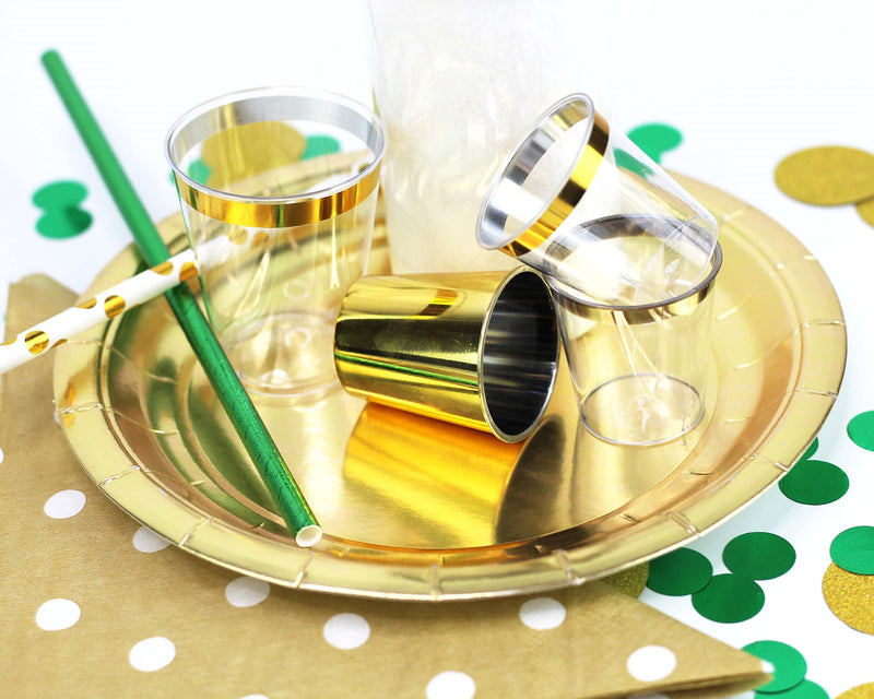[Australia - AusPower] - Just Artifacts 1oz Plastic Shot Glasses (120pcs, Metallic Gold Rim) 120 Count (Pack of 1) 