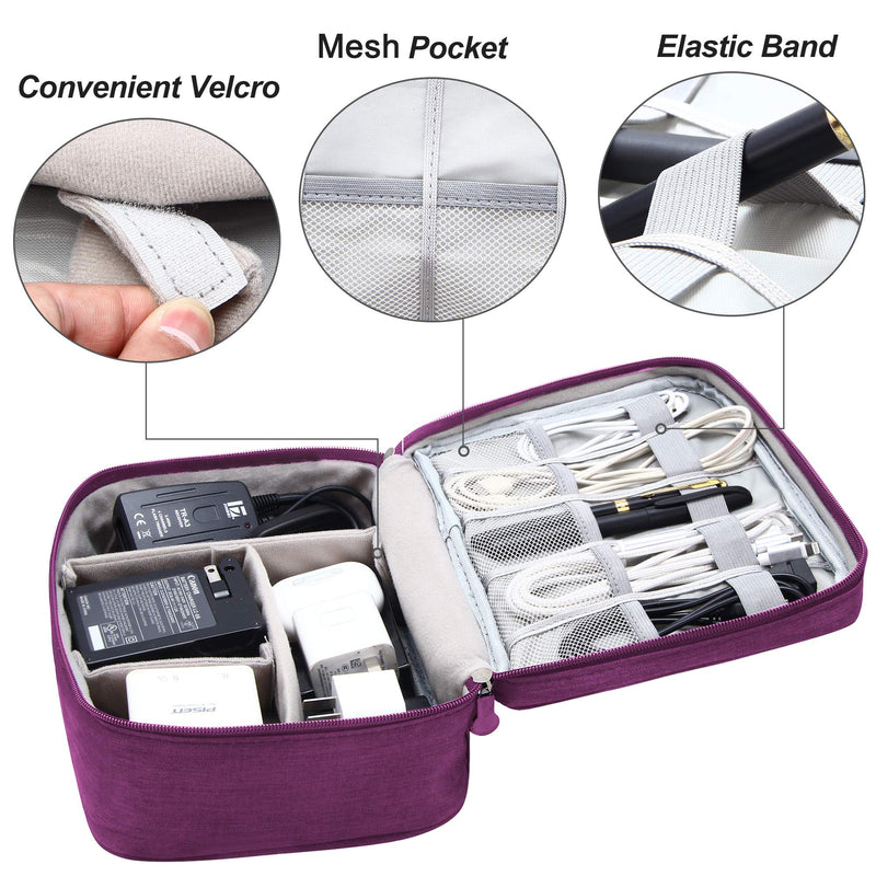 [Australia - AusPower] - Electronics Organizer Travel Universal Cable Organizer Bag Waterproof Electronics Accessories Storage Cases for Cable, Charger, Phone, USB, SD Card, Hard Drives, Power Bank, Cords Purple 