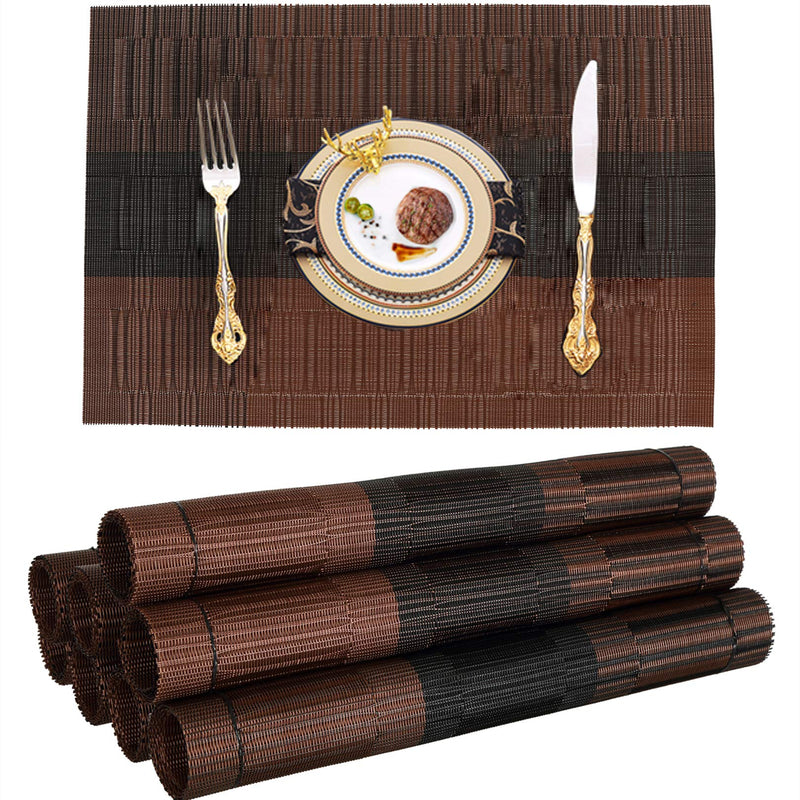 [Australia - AusPower] - Yopay Set of 8 Placemats, Non-Slip Vinyl Woven Table Mats, Washable Place Mats for Kitchen Dining Table, 18"X12", Gradient Brown 