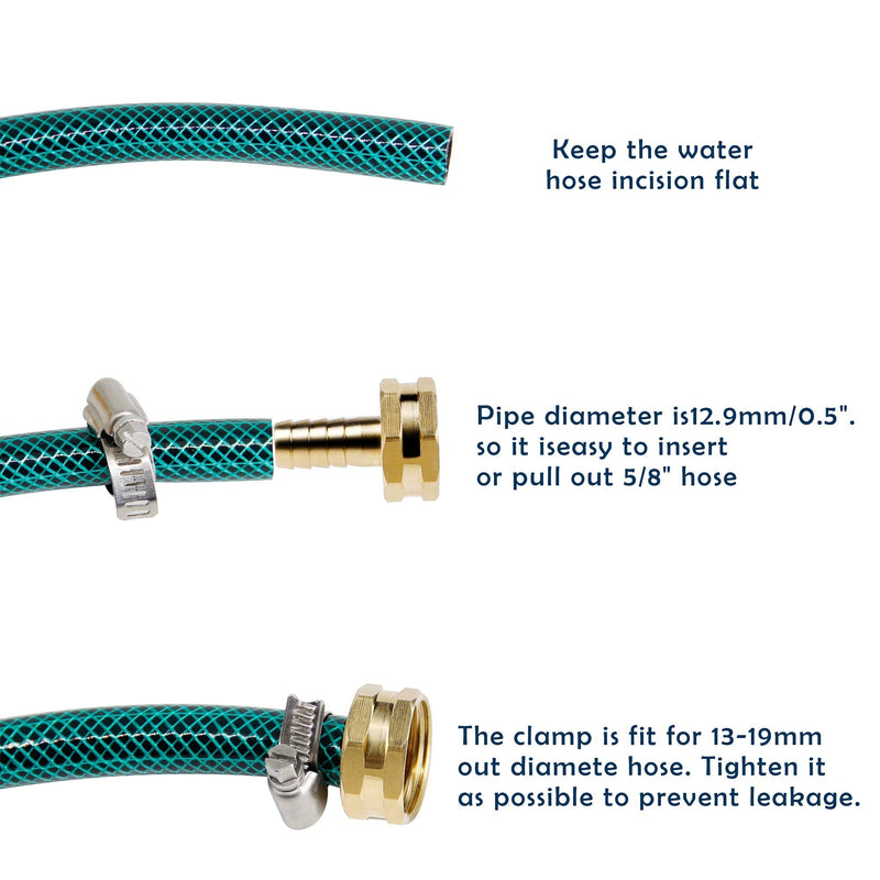 [Australia - AusPower] - Twinkle Star Heavy Duty Brass 1/2" Garden Hose Mender End Repair Connector with Stainless Clamps, Male and Female Garden Hose Fittings, 3 Sets 