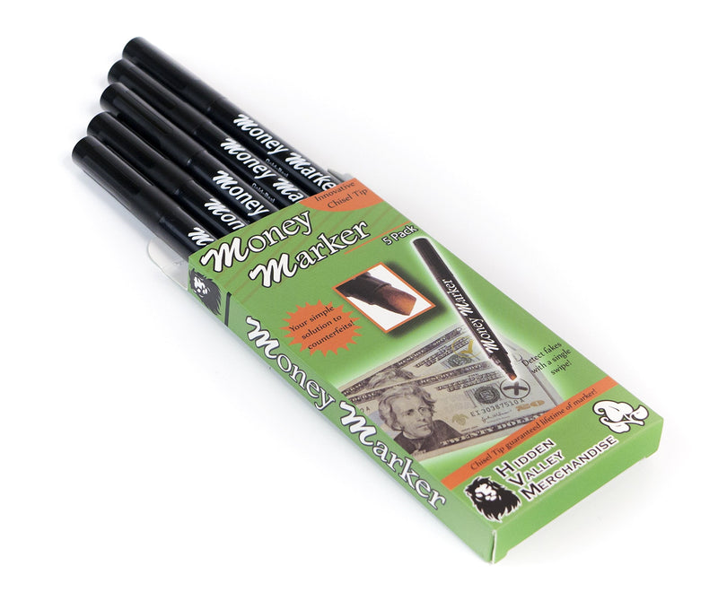 [Australia - AusPower] - Money Marker (5 Counterfeit Pens) - Counterfeit Bill Detector Pen with Upgraded Chisel Tip - Detect Fake Counterfit Bills, Universal False Currency Pen Detector Pack 1 