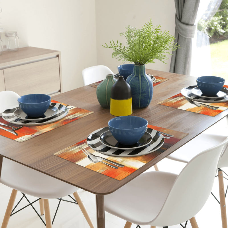 [Australia - AusPower] - Modern Art Placemats Set of 4 Orange Abstract Painting Place Mats Washable Linen Placemat for Kitchen Dining Table Home Party Decor 18x12 Inches 