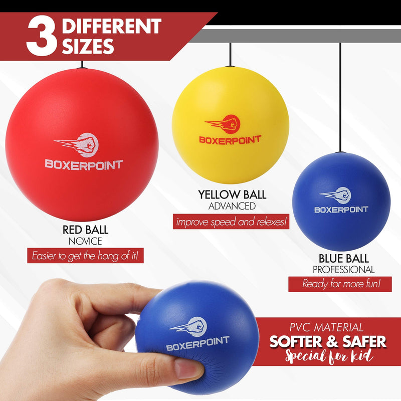 [Australia - AusPower] - Boxing Reflex Ball Set for Kids - 3 Difficulty Level Soft Punching Balls - Boxing Training Equipment with Adjustable Headband Boxing Trainer and Hand Wraps, Great for Hand Eye Coordination 