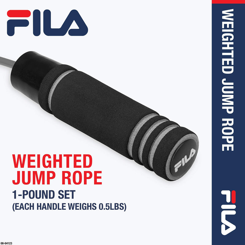 [Australia - AusPower] - FILA Accessories Weighted Jump Rope 9ft Heavy Rope Skipping for Exercise - Foam Grip Weighted Handles (0.5lbs Each), Adjustable Tangle Free Jumping Rope Grey 