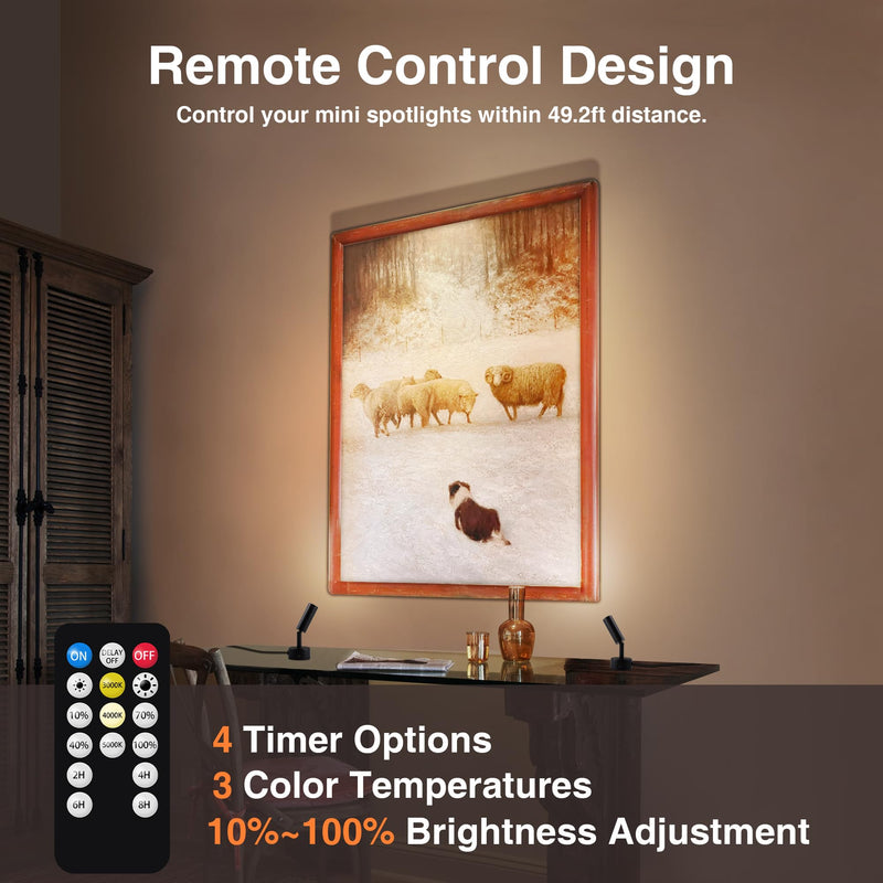 [Australia - AusPower] - URTOM LED Spot Lights Indoor 3W Up Lights Indoor with Timer and Remote 3000K/4000K/5000K Uplighting Indoor Spotlight 120V Dimmable Uplights Indoor Floor Light for Plant and Artwork, 2 Pack 