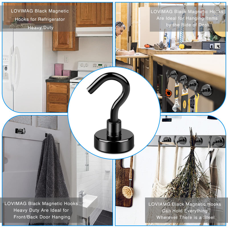 [Australia - AusPower] - LOVIMAG Black Magnetic Hooks, 22Lbs Strong Magnetic Hooks Heavy Duty with Epoxy Coating for Refrigerator, Magnetic Cruise Hooks for Hanging, Classroom, Office, and Kitchen - Pack of 12 12p-Black 