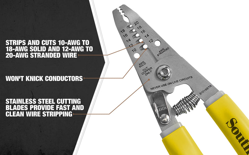 [Australia - AusPower] - Southwire - 58278140 Tools & Equipment S1018STR Wire Stripping Tool, Wire Stripper and Wire Cutter for 10-18 AWG Solid Wire and 12-20 AWG Stranded Wire Compact Wire Stripper 