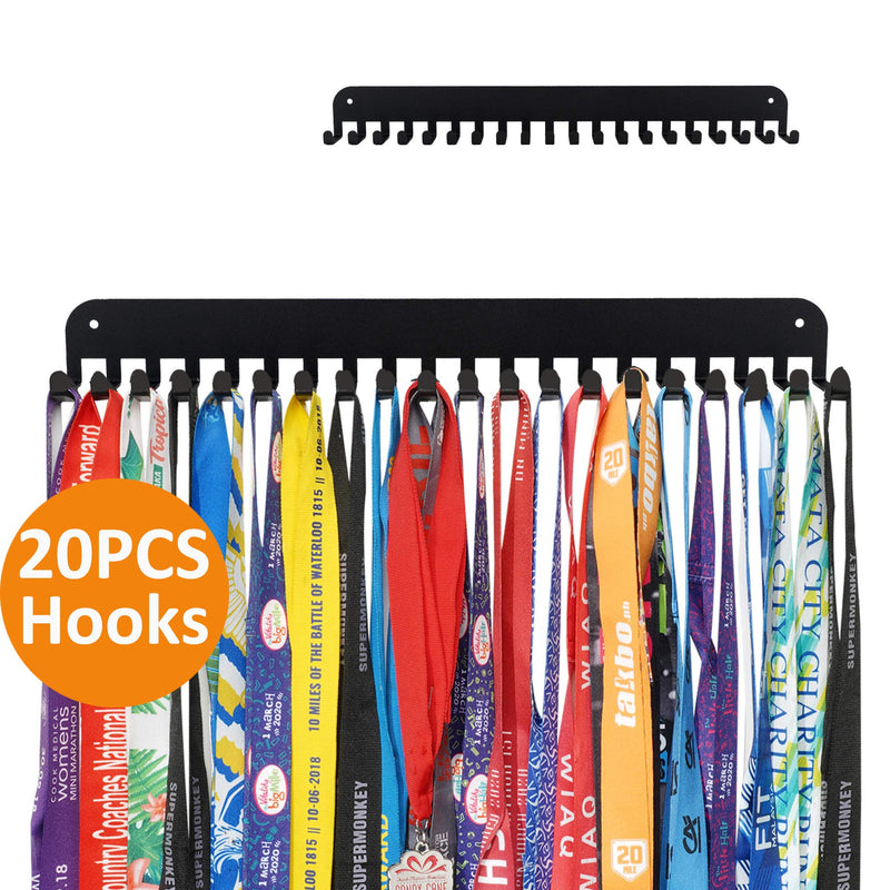[Australia - AusPower] - Miayork Medal Holder Display Hanger Rack Frame - Sturdy Wall Mount Medals Easy to Install-20PCS Hooks Black 
