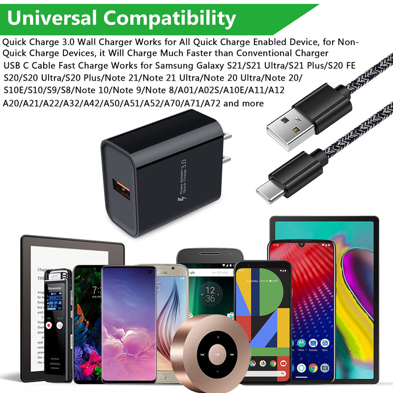 [Australia - AusPower] - C Charger Fast Charger for Samsung Galaxy S22/S22 Plus/S22 Ultra/S21 FE/S20 A13 A02S A12 A52,Moto G Pure/G Power 2022/G Play/Edge 5G UW/One 5G Ace, QC 3.0 Fast Wall Charger Block+ 3FT 6FT USB C Cable 