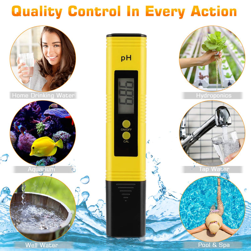 [Australia - AusPower] - PH Meter for Water Hydroponics Digital PH Tester Pen 0.01 High Accuracy Pocket Size with 0-14 PH Measurement Range for Household Drinking, Pool and Aquarium (Yellow) Yellow 