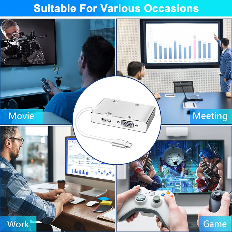 [Australia - AusPower] - USB C to HDMI DVI VGA Adapter, Weton 4 in 1 USB-C hub to 4K HDMI, VGA, DVI Video Adapter, Male to Female Multi-Display Video Converter Monitors Connector for Mac Pro, MacBook Air, iPad Pro, XPS, etc 