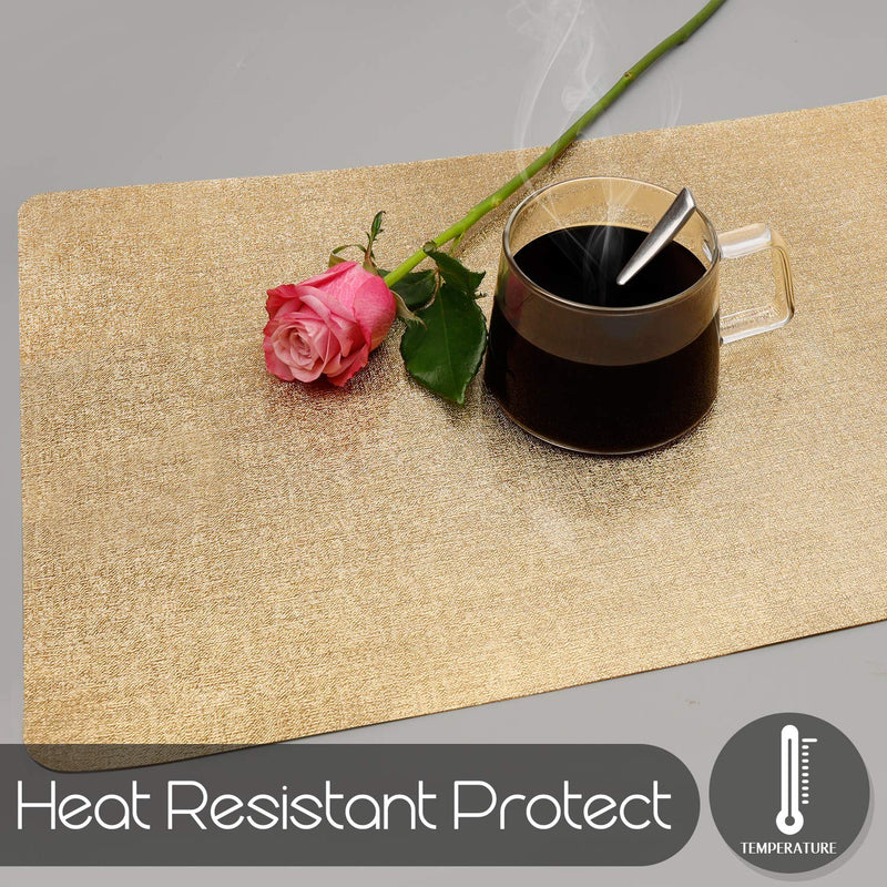 [Australia - AusPower] - AIRCOWRIE Placemats for Dining Table Set of 4, Heat-Resistant Placemat Washable Vinyl Table Mats for Kitchen Restaurant Decorations (Gold) Gold 4pcs placemats 