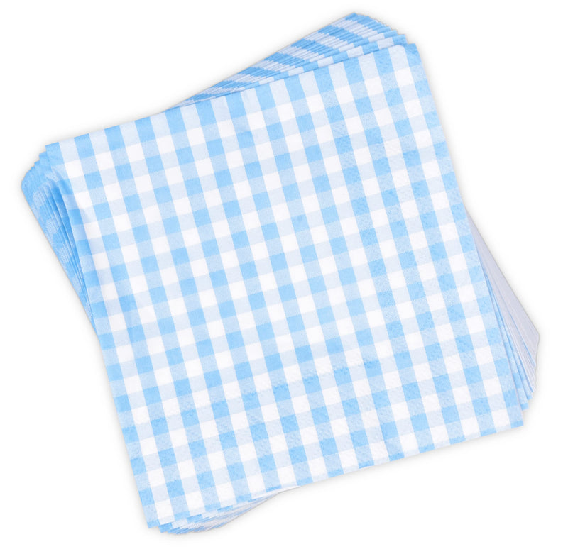 [Australia - AusPower] - 100 Blue and White Gingham Cocktail Napkins Disposable Paper Checkered Plaid Dinner Beverage Napkin for Summer Picnic Barbecue Wedding Birthday Party Baby & Bridal Shower Dinnerware Table Decorations 