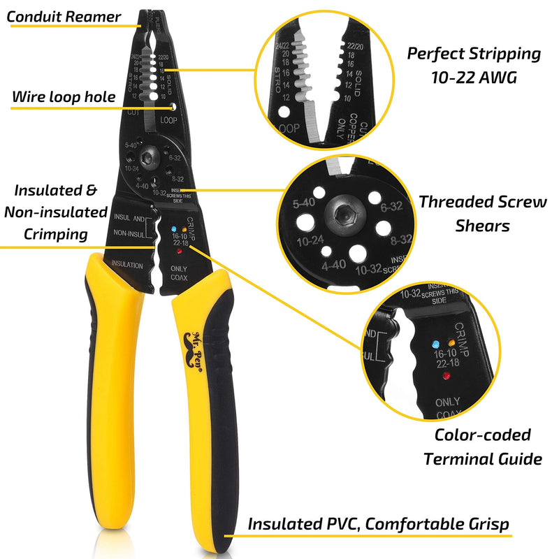 [Australia - AusPower] - Mr. Pen- Wire Stripper, 8 inch, Wire Cutter, Wire Stripper Crimper, Wire Stripping Tool, Cable Stripper, Wiring Tools, Wire Crimping Tool 