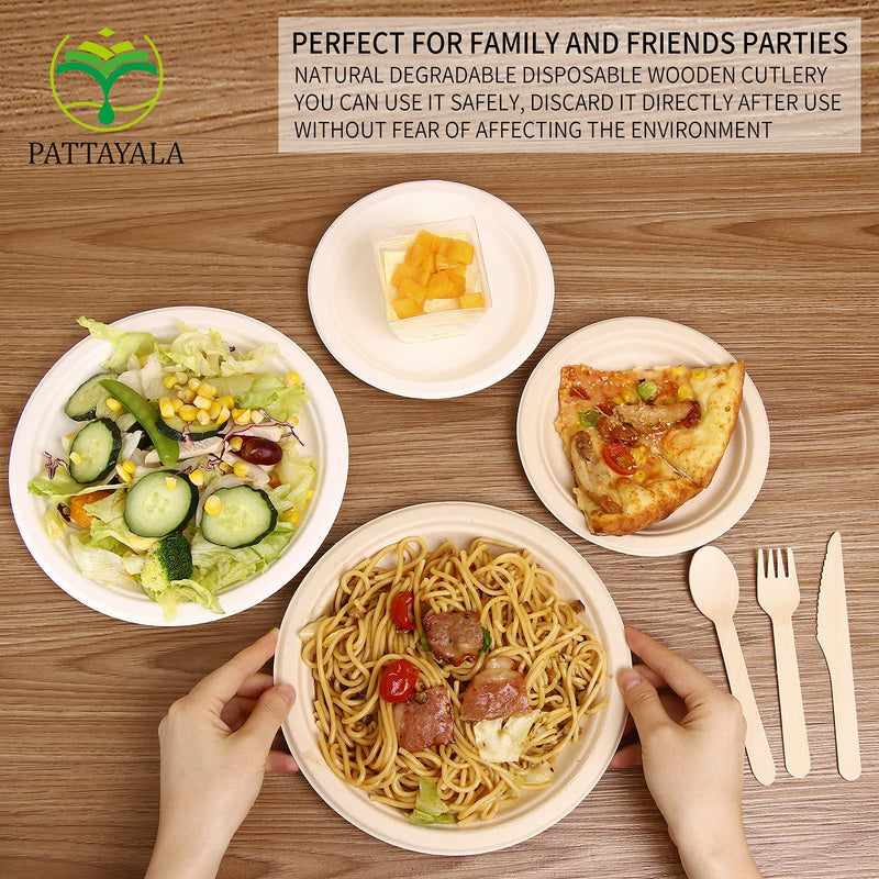 [Australia - AusPower] - PATTAYALA Disposable Wooden Cutlery Biodegradable Compostable Cutlery Set of Forks, Spoons, Knives-60 Natural Wooden Utensils for Parties, Weddings, Camping Friendly Green 