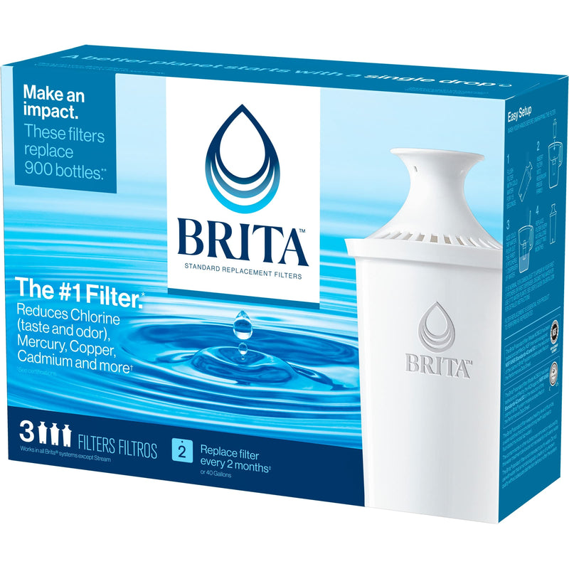 [Australia - AusPower] - Brita Standard Water Filter, Standard Replacement Filters for Pitchers and Dispensers, BPA Free, 3 Count 3 Count (Pack of 1) 