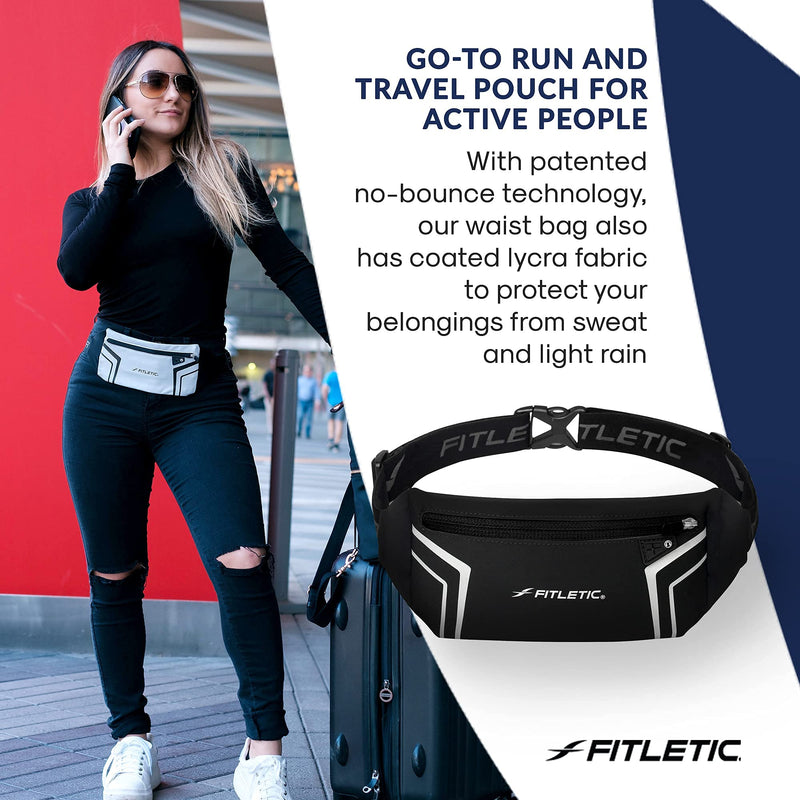 [Australia - AusPower] - Fitletic - Blitz Sports and Travel Belt, Multifunctional Reflective Belt with Earbud Port, Water-resistant, Adjustable, and Versatile Running Waist Belt, Fitletic Running Accessories, Black 